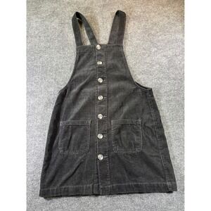 BlueSpice Womens‎ Black Corduroy Pinafore Overall Dress Button Front Size L